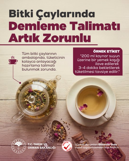 Bitki çaylarında demleme talimatı artık zorunlu