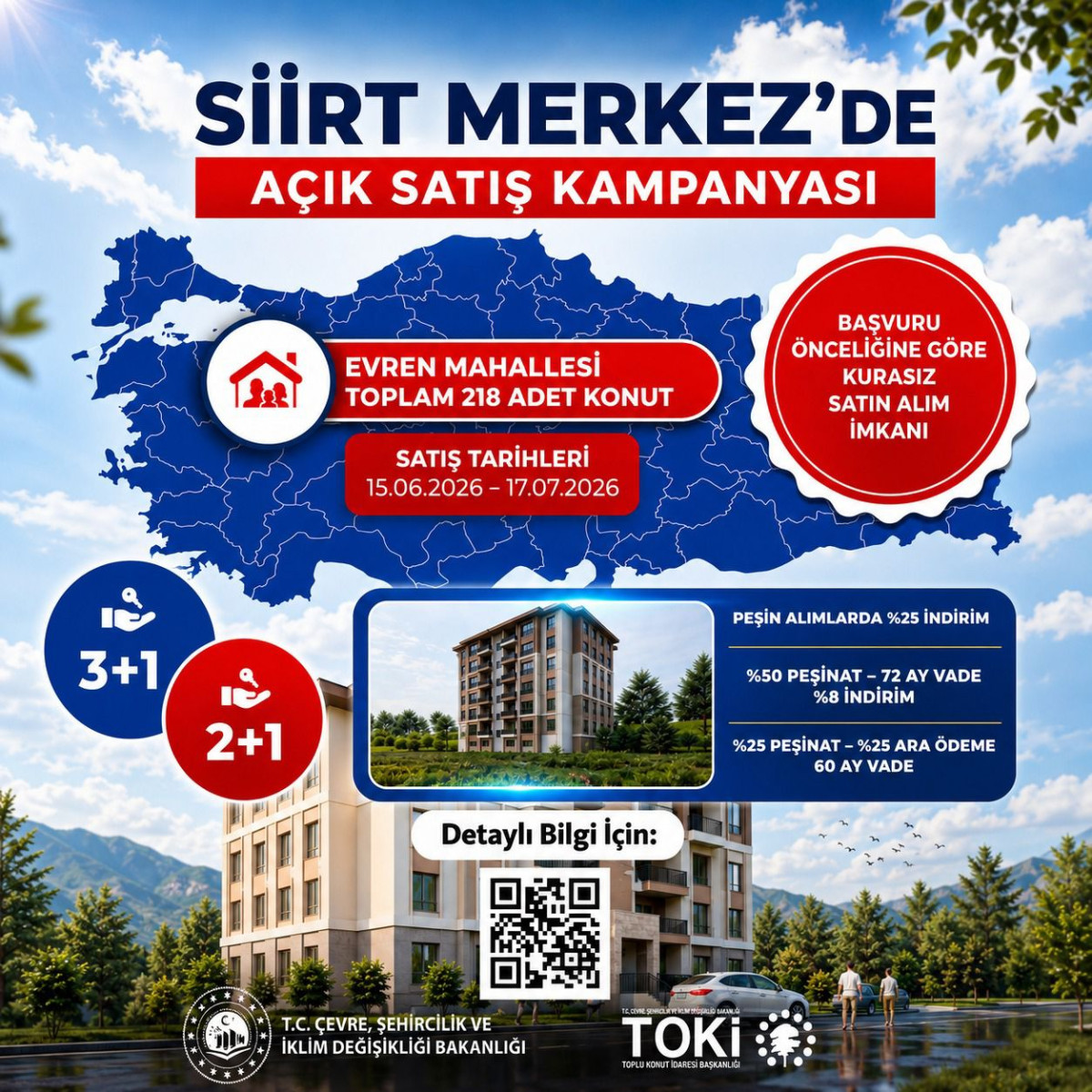 SİİRT EVREN MAHALLESİ TOKİ KONUT VE DÜKKANLARI AÇIK SATIŞA SUNULDU