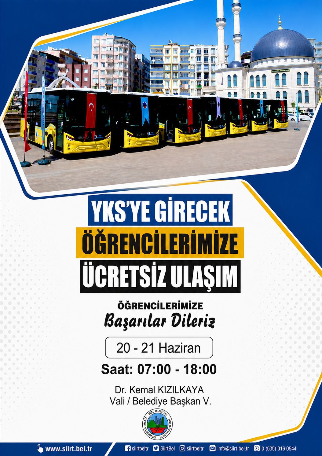 SİİRT BELEDİYESİNDEN YKS’YE GİRECEK ÖĞRENCİLERE ÜCRETSİZ ULAŞIM DESTEĞİ